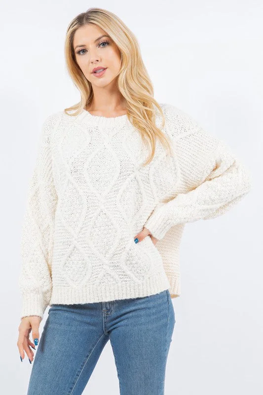 Lightweight Women Sweater for Spring and FallIvory Cable Pullover