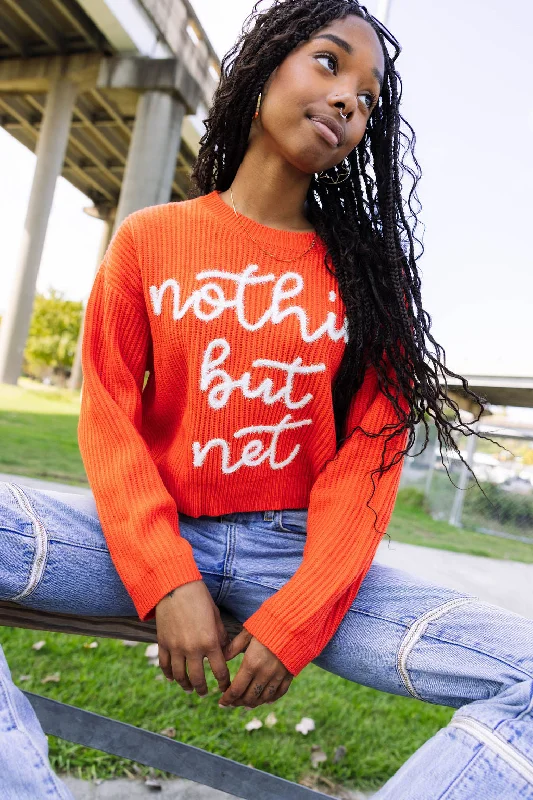 Lightweight Women Sweater for Spring and FallDark Orange 'Nothin But Net' Glitter Script Sweater