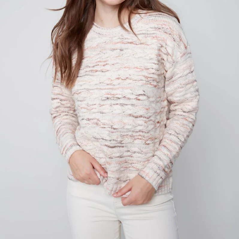 Cropped Women Sweater to Pair with High - Waisted BottomsHorizontal Cable Design Sweater In Powder