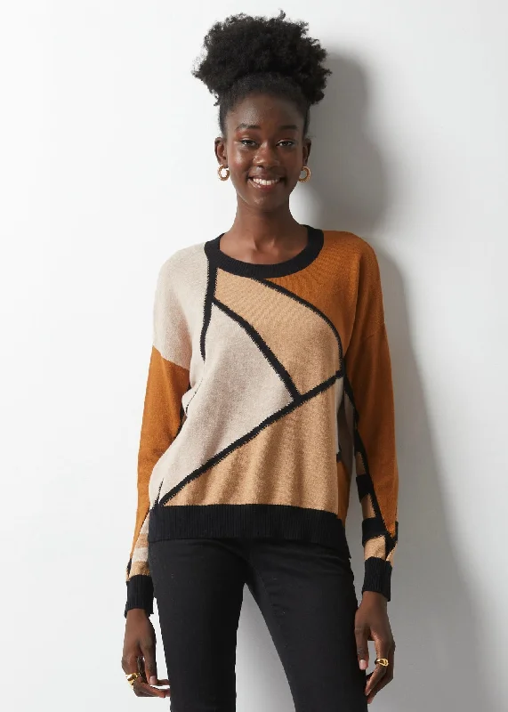 Organic Cotton Women Sweater for an Eco - Friendly ChoiceMosiac Intarsia Sweater - Black/Camel