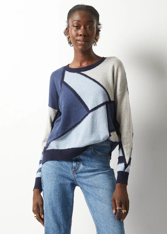 Cashmere Women Sweater with a Luxurious Soft TouchMosiac Intarsia Sweater - Marine