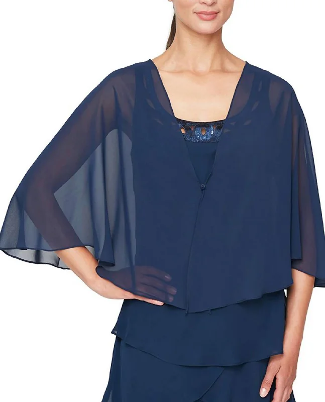 Lightweight Women Sweater for Spring and FallMulti Wear Chiffon Shawl In Navy