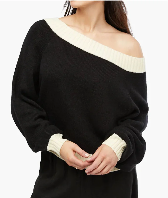 Sequin - Embellished Women Sweater for Special OccasionsOff Shoulder Sweater In Black/anitque White