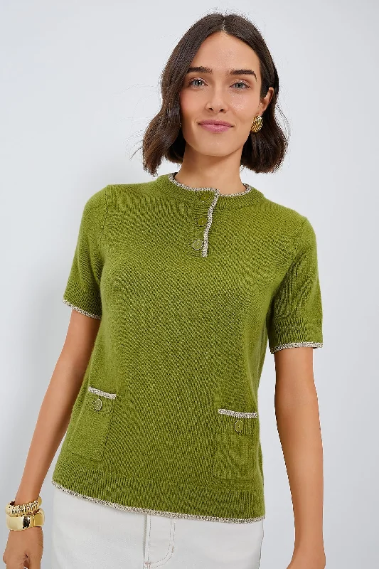 Long - Sleeve Women Sweater with Ribbed CuffsOlive Green Robbie Short Sleeve Sweater