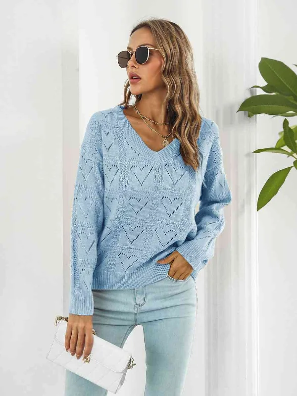 Oversized Women Sweater for a Cozy and Fashionable LookOpenwork V-Neck Sweater