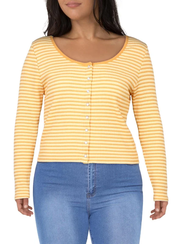 Striped Women Sweater with a Timeless PatternPlus    Womens Striped Snap Button Button-Up