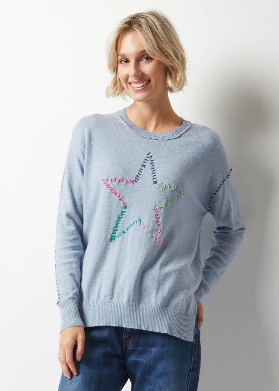 Mock - Neck Women Sweater for a Modern TwistStar Sweater - Chambray