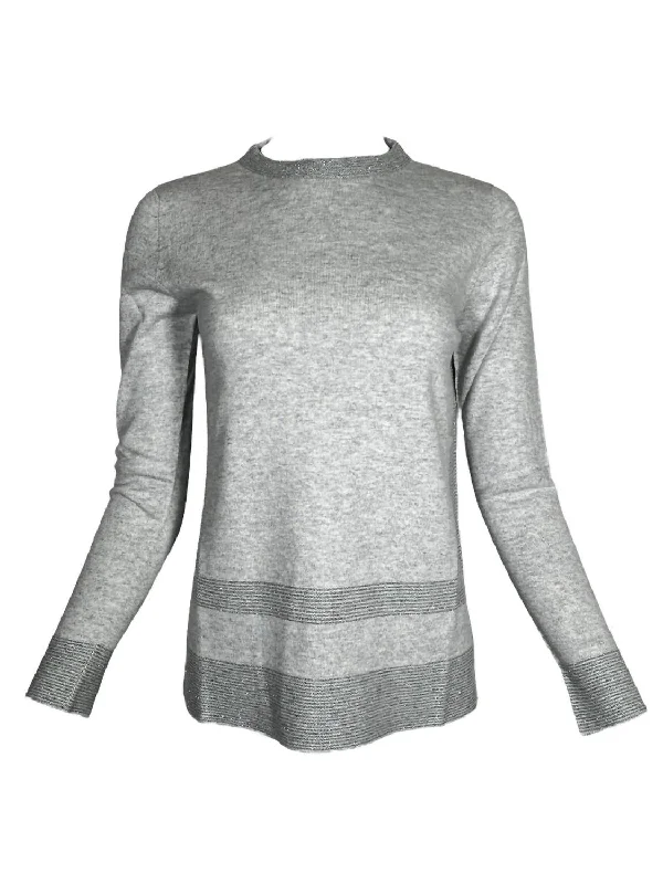 Long - Sleeve Women Sweater with Ribbed CuffsWomen Tonal Crew Sweater In Grey