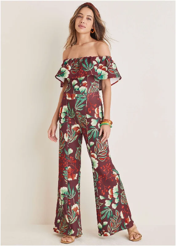 Cropped Women Sweater to Pair with High - Waisted BottomsOff The Shoulder Jumpsuit - Lake Botanical