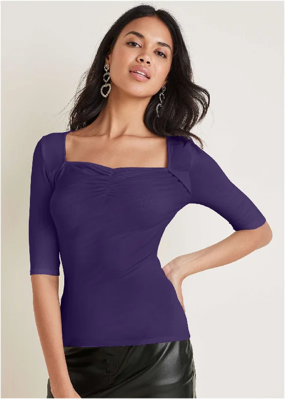 Oversized Women Sweater for a Cozy and Fashionable LookSweetheart Short Sleeve Top - Violet Indigo