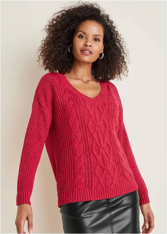 Plus - Size Women Sweater with a Flattering FitCable Knit Sweater - Barberry