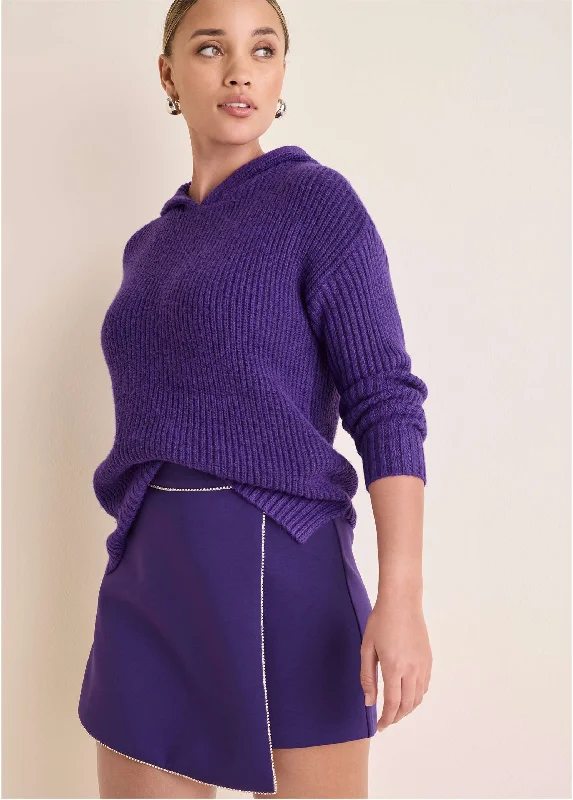 Cropped Women Sweater to Pair with High - Waisted BottomsHooded Sweater - Violet Indigo