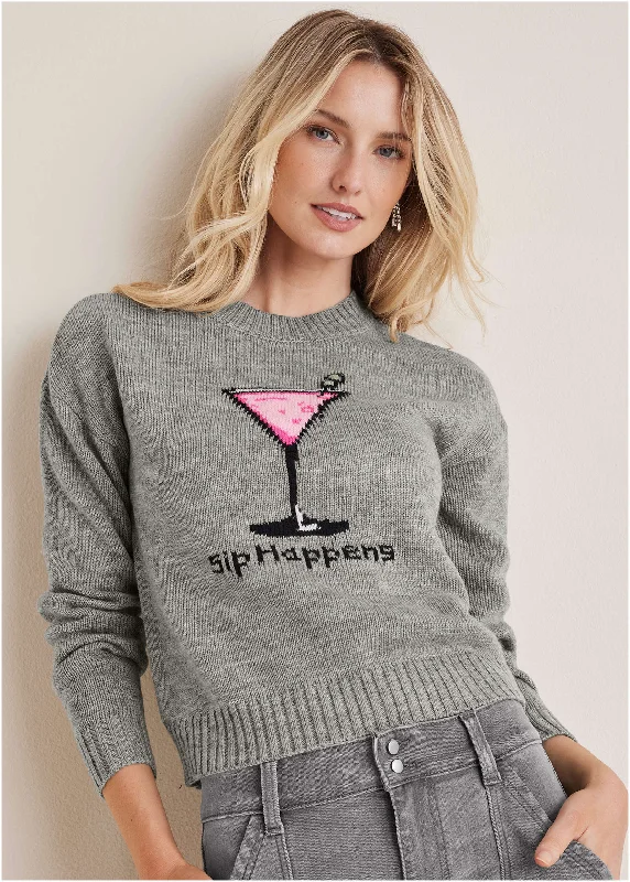 Mock - Neck Women Sweater for a Modern TwistSip Happens Sweater - Heather Grey