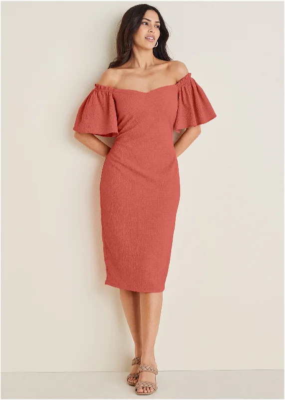 Button - Down Women Sweater for a Versatile LookFluted Satin Midi Dress - Burnt Orange