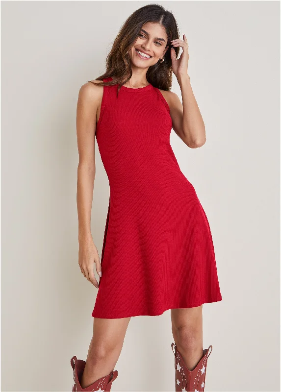 Long - Sleeve Women Sweater with Ribbed CuffsFlexrib Fit And Flare Dress - Red