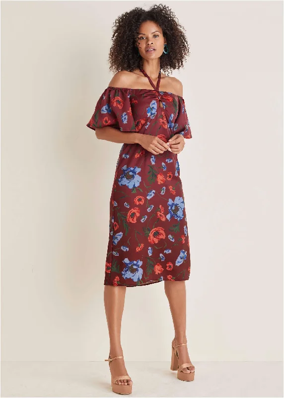 Turtleneck Women Sweater for a Classic and Elegant StyleFlutter Sleeve Midi Dress - Forest Floral