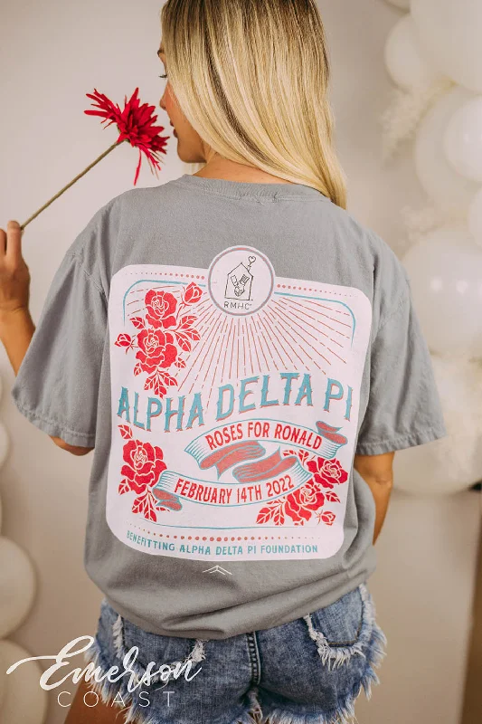 Organic Cotton Women T Shirt for Eco - Conscious WearersAlpha Delta Pi Philanthropy Roses for Ronald Tee