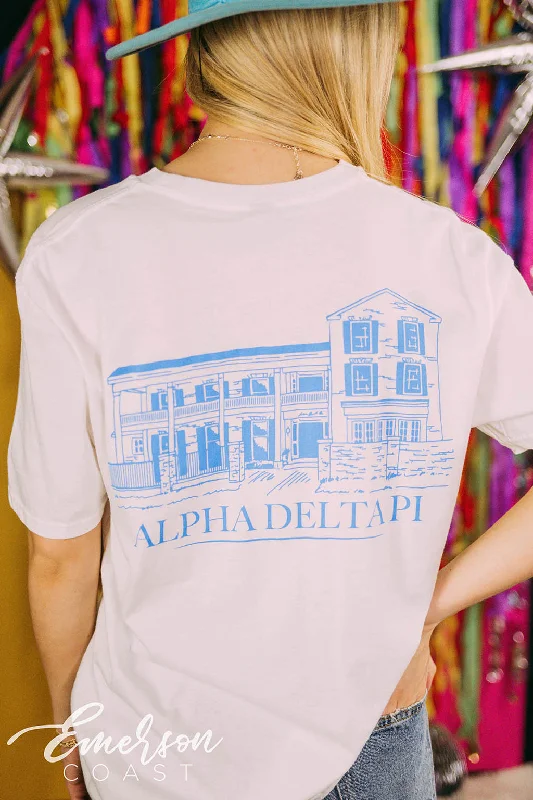 Crew Neck Women T Shirt with a Timeless DesignAlpha Delta Pi PR House White Tee