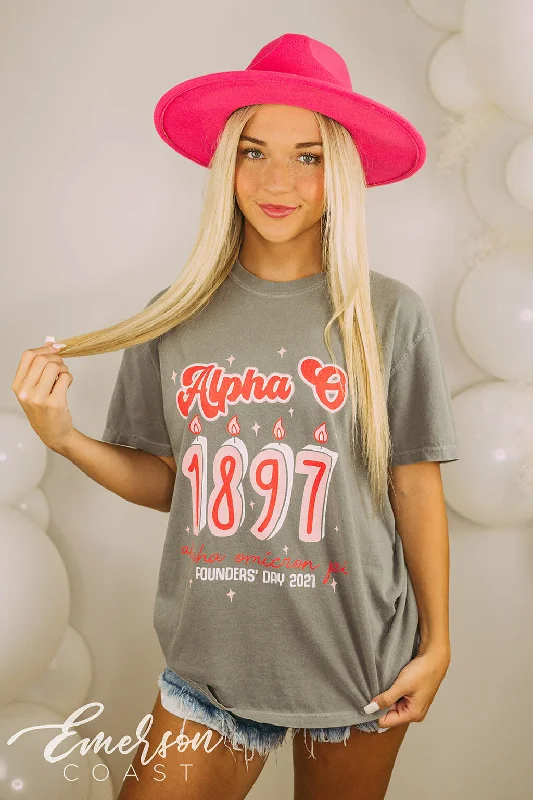 Tie - Dye Women T Shirt with a Bohemian VibeAlpha Omicron Pi Founders Day Tee