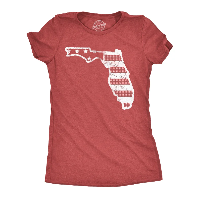 Ringer T Shirt Women with Retro - Inspired StripesAmerican Flag Florida Women's T Shirt