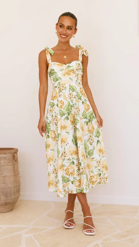 Mermaid - Style Women Dress with a Fitted Silhouette for Special OccasionsMermaid - Style Women Dress with a Fitted Silhouette for Special OccasionsBlakely Midi Dress - Yellow Floral