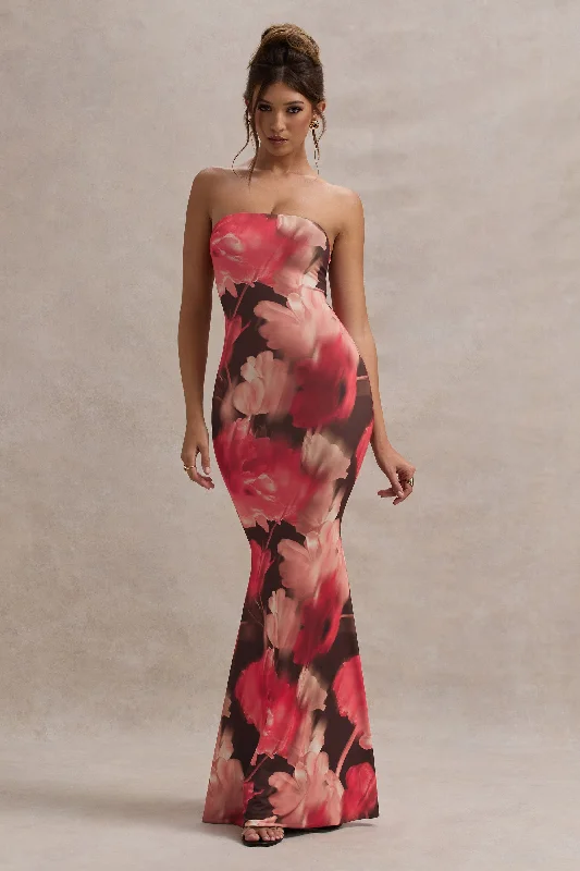 Empire Waist Women Dress to Accentuate the Bust and Conceal the WaistEmpire Waist Women Dress to Accentuate the Bust and Conceal the WaistCeremony | Red Floral Print Bandeau Fishtail Maxi Dress