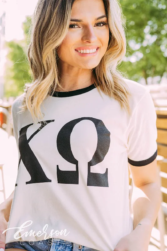 Crop Top Women T Shirt to Pair with High - Waisted BottomsChi Omega Recruitment Ringer Tee