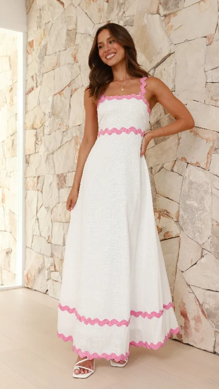 Halter Neck Women Dress to Show Off the Shoulders and NecklineHalter Neck Women Dress to Show Off the Shoulders and NecklineDaleyza Maxi Dress - White / Pink