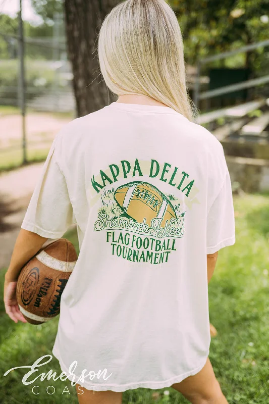 Floral Print Women T Shirt for a Feminine TouchKappa Delta Shamrock Week Flag Football Tee