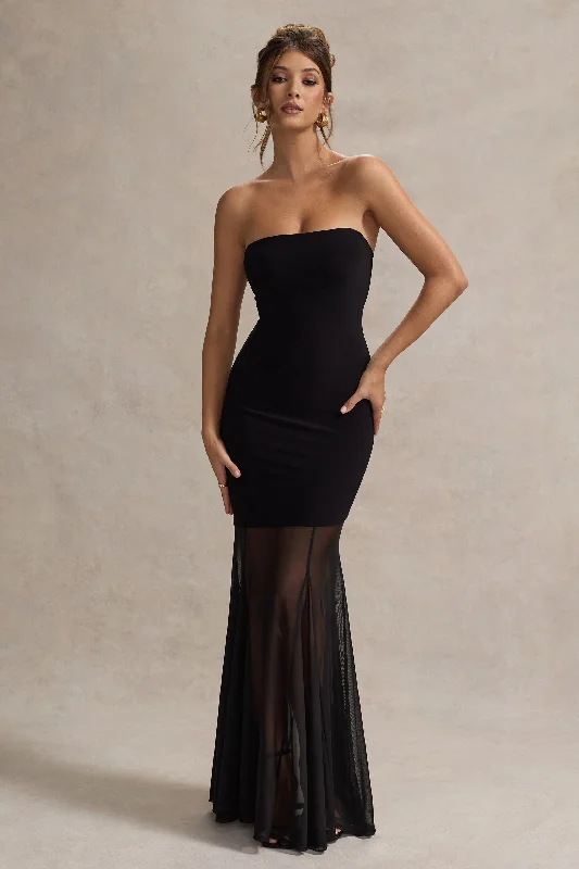 Backless Women Dress for a Sexy and Alluring Look at Evening EventsBackless Women Dress for a Sexy and Alluring Look at Evening EventsKaylen | Black Bandeau Mesh Fishtail Maxi Dress