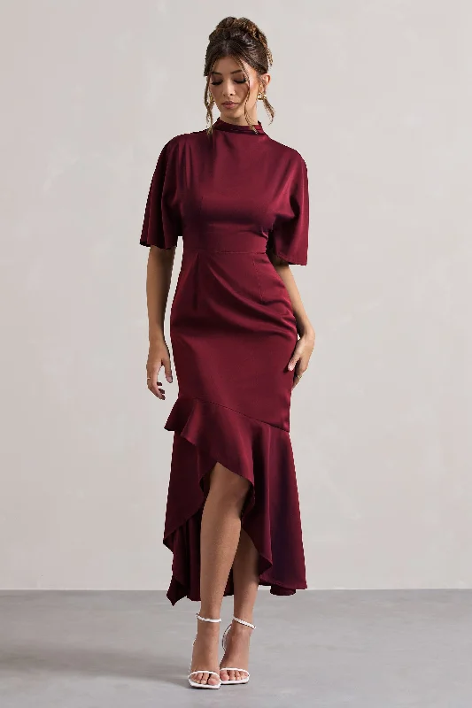 Empire Waist Women Dress to Accentuate the Bust and Conceal the WaistEmpire Waist Women Dress to Accentuate the Bust and Conceal the WaistLavinia | Berry High-Neck Flutter-Sleeve Asymmetric Maxi Dress