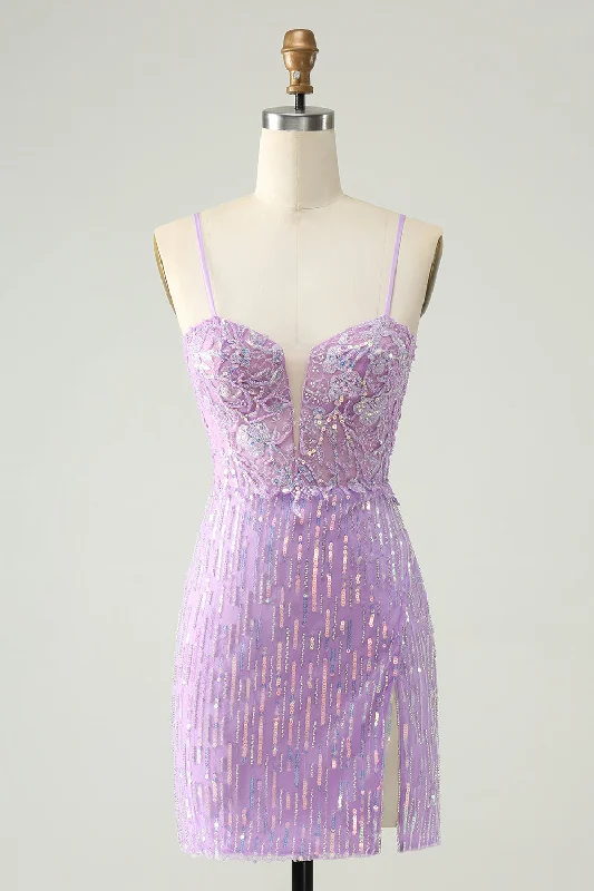 Empire Waist Women Dress to Accentuate the Bust and Conceal the WaistEmpire Waist Women Dress to Accentuate the Bust and Conceal the WaistSparkly Lilac Sequins Bodycon Mini Homecoming Dress with Slit