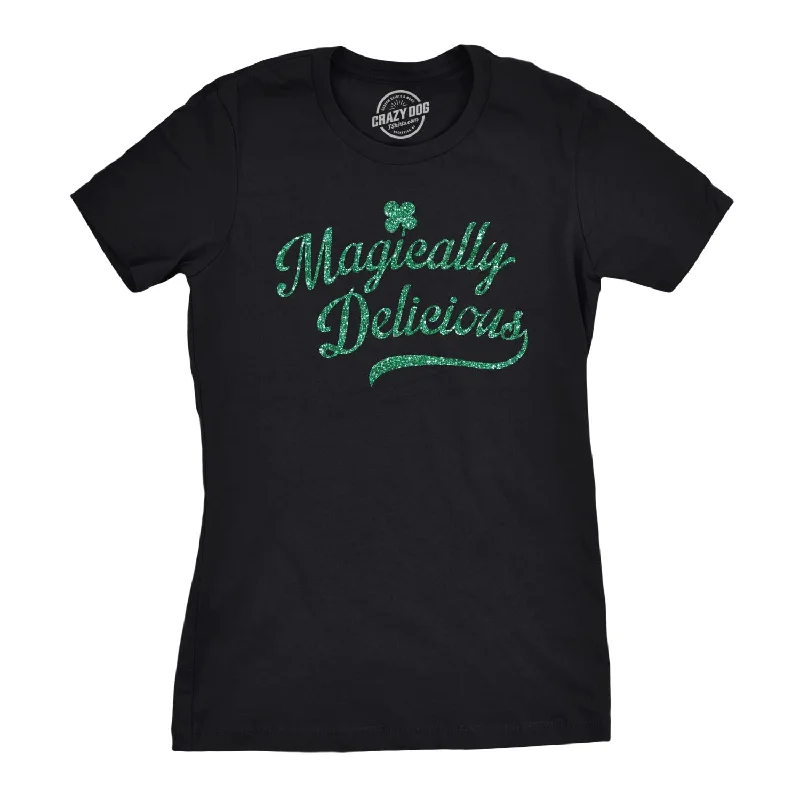 Moisture - Wicking Women T Shirt for Active LifestylesMagically Delicious Black Shirt Glitter Ink Women's T Shirt