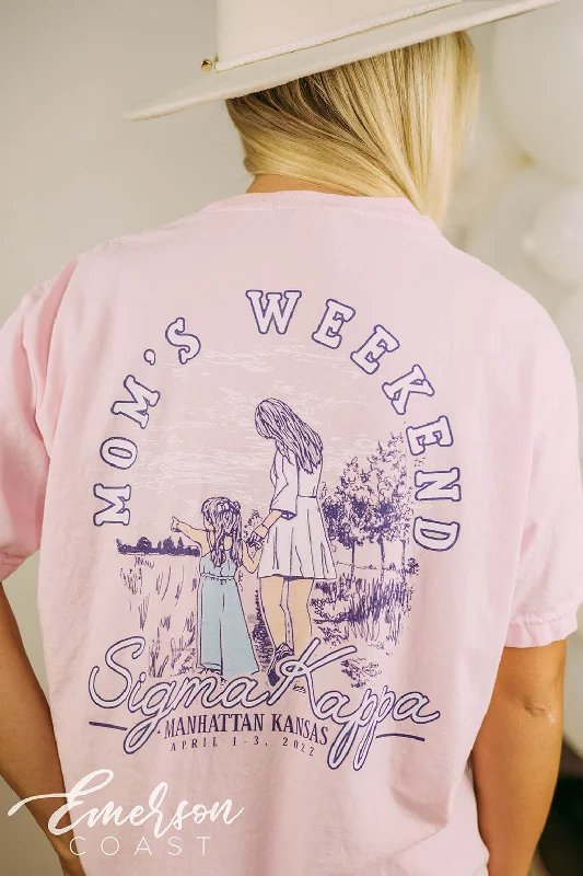 Ringer T Shirt Women with Retro - Inspired StripesSigma Kappa Mom's Weekend Pink Tee