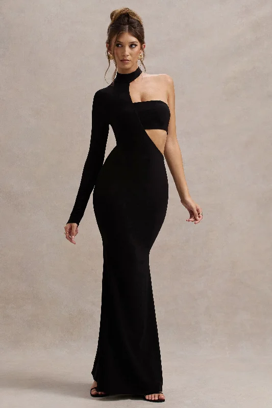 Ball Gown Women Dress with a Full Skirt for a Princess - like LookBall Gown Women Dress with a Full Skirt for a Princess - like LookSocialite | Black One-Sleeve Cut-Out Maxi Dress