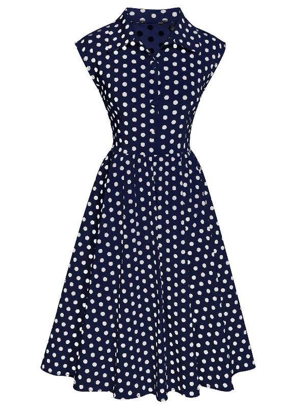 Empire Waist Women Dress to Accentuate the Bust and Conceal the Waist1940s Lapel Polka Dots Sleeveless Dress