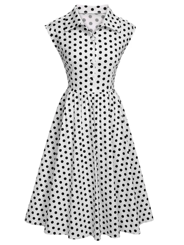 Pleated Women Dress with a Timeless and Elegant Texture1940s Lapel Polka Dots Sleeveless Dress