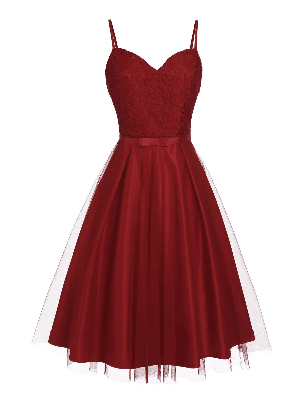 Ball Gown Women Dress with a Full Skirt for a Princess - like LookBall Gown Women Dress with a Full Skirt for a Princess - like Look1950s Spaghetti Lace Bow Swing Dress