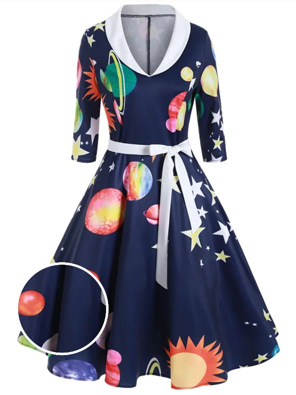 Mini Women Dress with a Short Hem for a Young and Trendy StyleMini Women Dress with a Short Hem for a Young and Trendy StyleDark Blue 1950s Moon Star Swing Dress