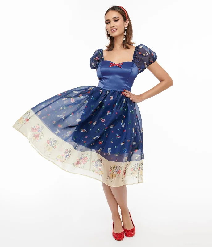 Ball Gown Women Dress with a Full Skirt for a Princess - like LookBall Gown Women Dress with a Full Skirt for a Princess - like LookDisney Princess collection by Unique Vintage Blue Snow White Print Sweetheart Dress