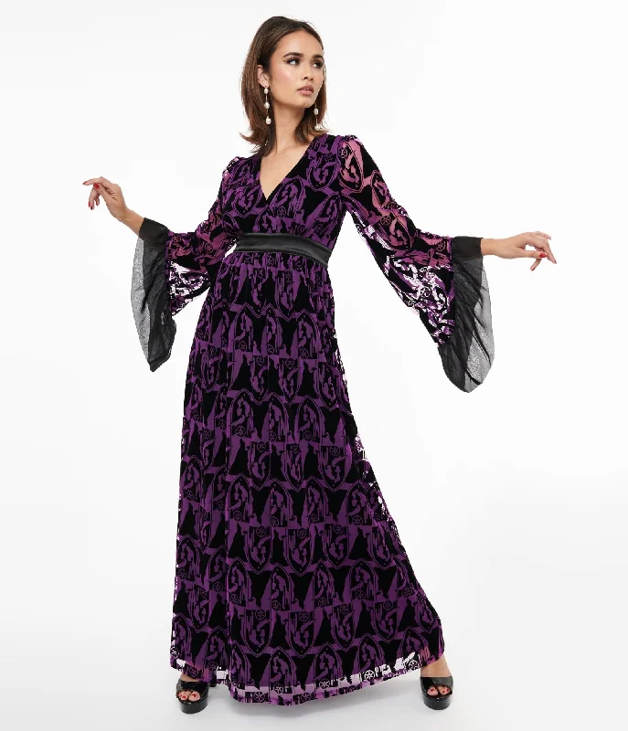 Shift Women Dress with a Simple and Classic Design for Everyday WearShift Women Dress with a Simple and Classic Design for Everyday WearDisney Princess collection by Unique Vintage Purple & Black Velvet Burnout Maleficent Print Maxi Dress