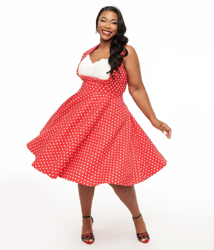 Pleated Women Dress with a Timeless and Elegant TexturePleated Women Dress with a Timeless and Elegant TextureDolly & Dotty 1950s Red Polka Dot Grace Swing Dress