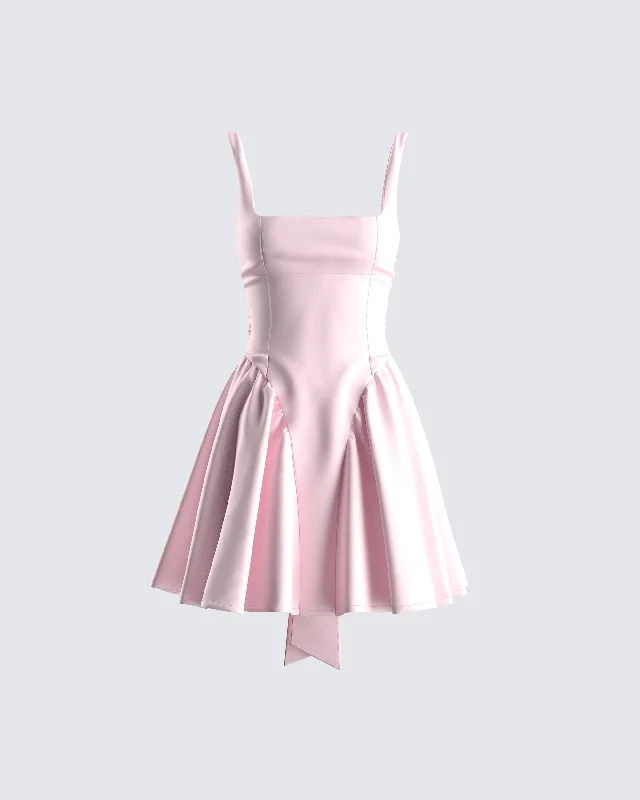 Ruffled Women Dress with Multiple Layers for a Playful and Girly StyleRuffled Women Dress with Multiple Layers for a Playful and Girly StyleEmi Pink Bow Mini Dress