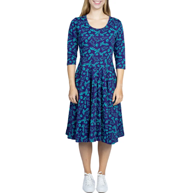 Plus Size Women Dress with a Flattering A - Line Cut for Comfort and StylePlus Size Women Dress with a Flattering A - Line Cut for Comfort and StyleOuter Space 3/4th Sleeve Twirl Dress