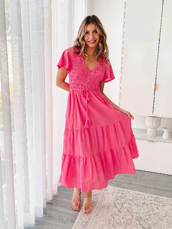 Off - the - Shoulder Women Dress for a Romantic and Feminine LookOff - the - Shoulder Women Dress for a Romantic and Feminine LookSereia Dress - Watermelon