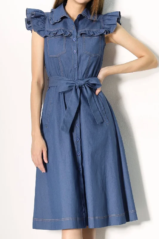 Pleated Women Dress with a Timeless and Elegant TexturePleated Women Dress with a Timeless and Elegant TextureSummer Ruffle Denim Dress