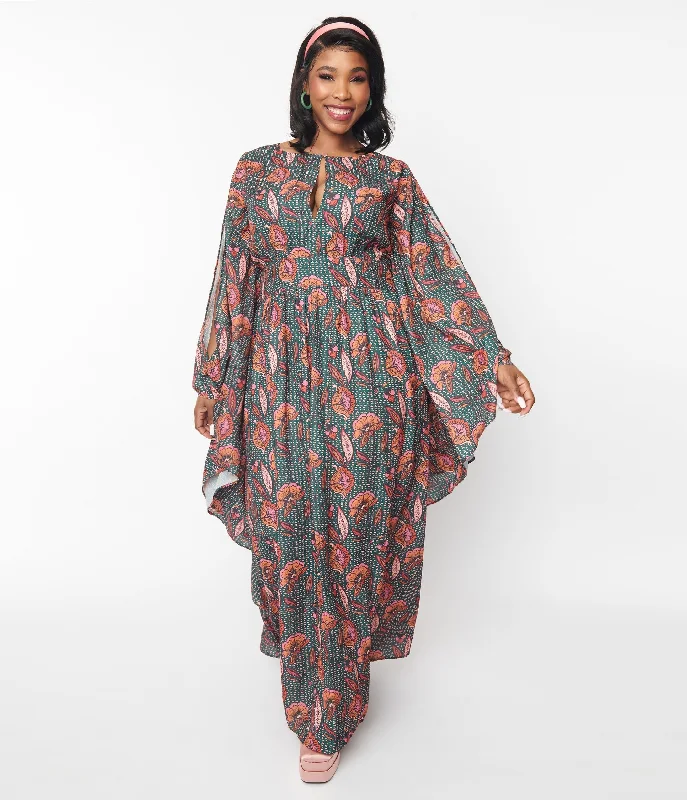 Ruffled Women Dress with Multiple Layers for a Playful and Girly StyleUnique Vintage Bali Floral Print Flutter Sleeve Caftan