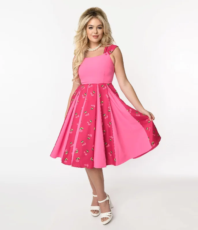 Backless Women Dress for a Sexy and Alluring Look at Evening EventsUnique Vintage Hot Pink & Heart Cherry Stripe Swing Dress