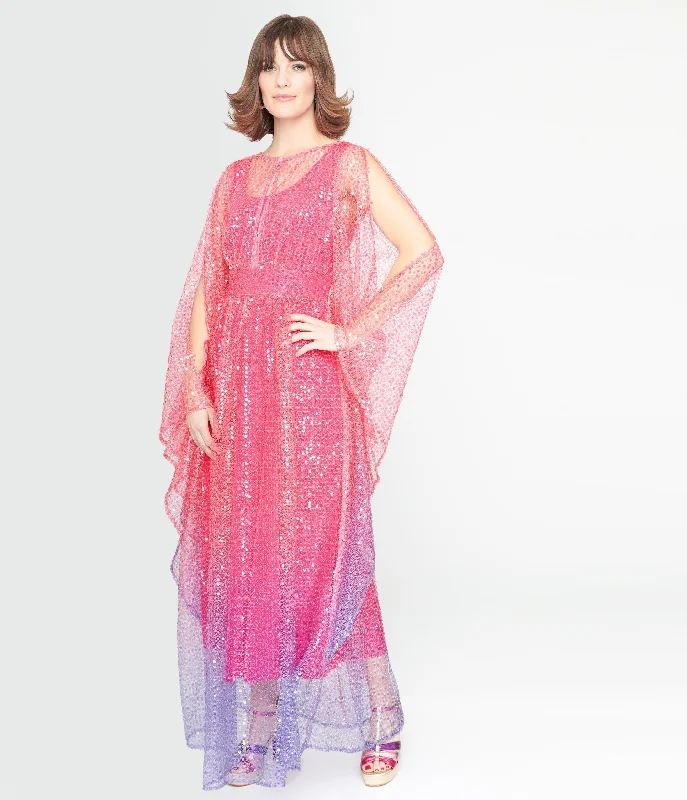 Shift Women Dress with a Simple and Classic Design for Everyday WearUnique Vintage 1970s Sheer Pink & Purple Ombre Sequin Flutter Sleeve Caftan