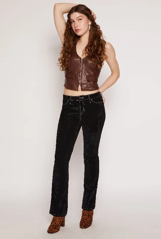 Wide - leg women jeans for a modern and relaxed vibeAlmost Famous Velvet Flocked Boot Leg Jeans